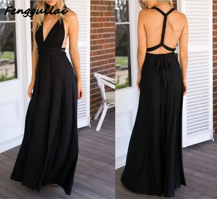 Женское длинное платье трансформер темно синее вечернее макси с запахом и