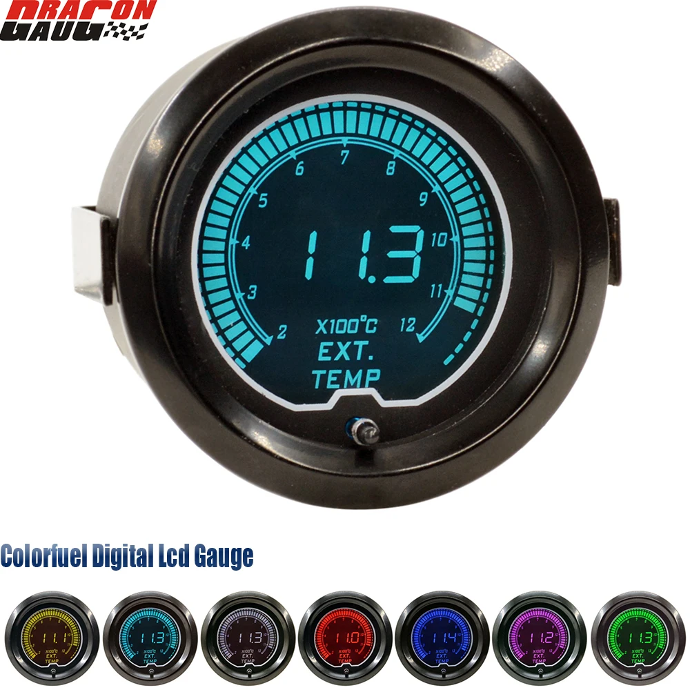 

Dragon 52mm(2 Inch) Auto Car Ext Temp Gauge Digital LCD 7 Colors Backlight Exhaust Gas Temperature Meter EGT Free Shipping