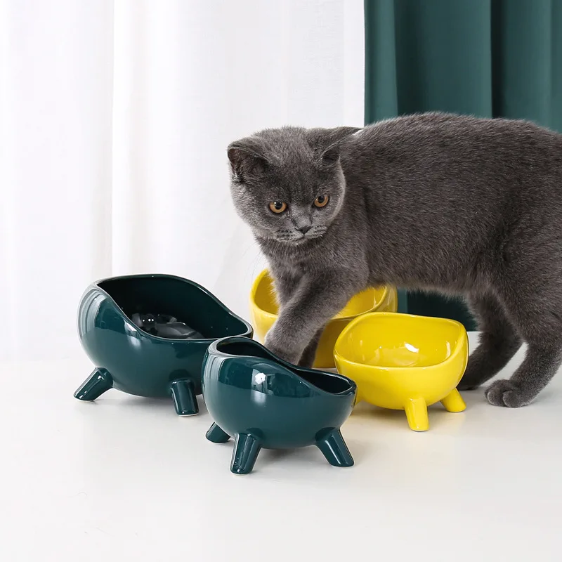 

Ceramic Non-Slip Cat Bowl Dog Bowl With Stand Pet Feeding Cat Water Bowl For Cats Green yellow Pet Bowls Feeder Product Supplies