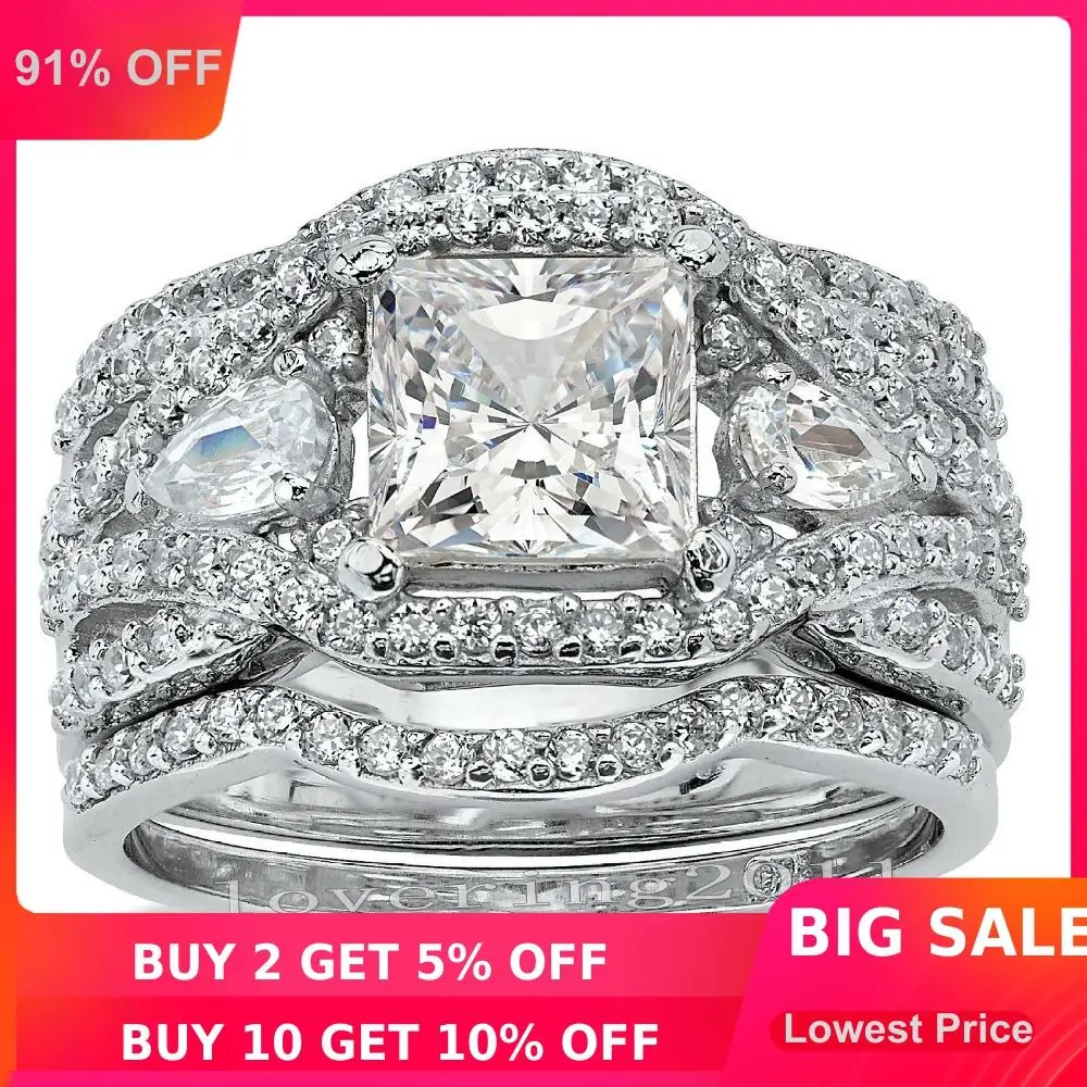 

choucong Princess cut 7mm Stone 5A Zircon stone 10KT White Gold Filled 3-in-1 Engagement Wedding Band Ring Set Sz 5-11