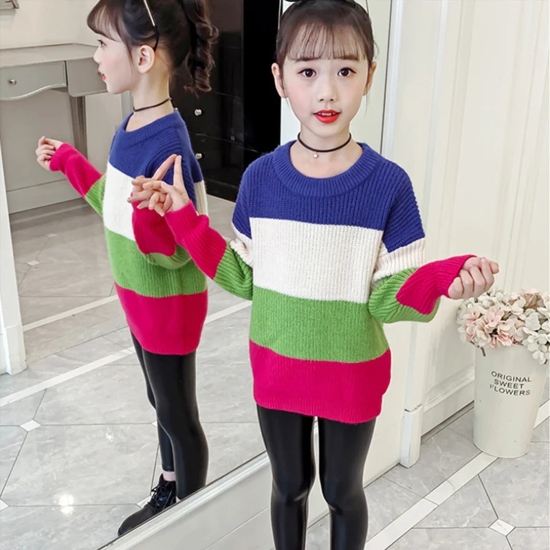 

Girl Sweater Kids Outwear Tops 2021 Vintage Fleece Thicken Warm Winter Autumn Knitting Christmas Pullover Children Clothing