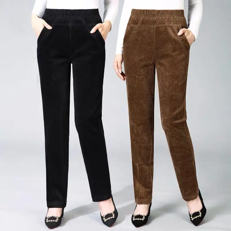 

Plush Thick Casual Pants Women's Corduroy Warm Pants Autumn and Winter 2021 High Waist Straight Pants Trousers Women Y429