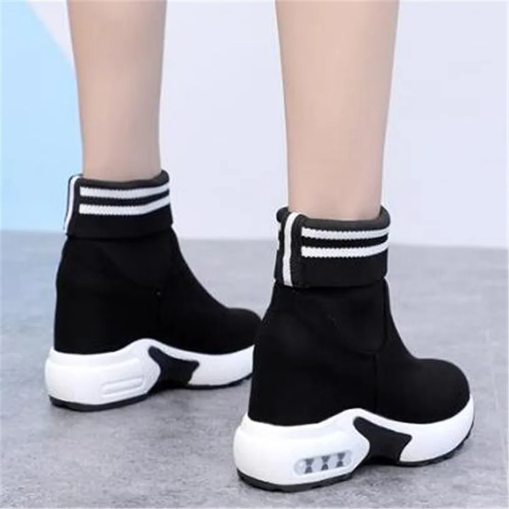 Autumn Sock Ankle Boots Women Sneakers Female Increased 9cm Wedges Sport Dad Shoes For Women Comfortable Chunky Sneakers Black