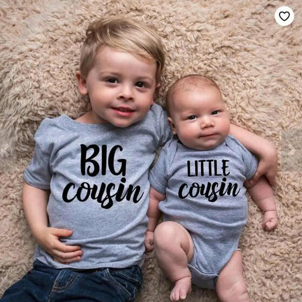 Big Little Cousin Tops Newborn Baby Kids Boys Infant Letter Print Romper Jumpsuit Bodysuit Cotton Outfit Tees