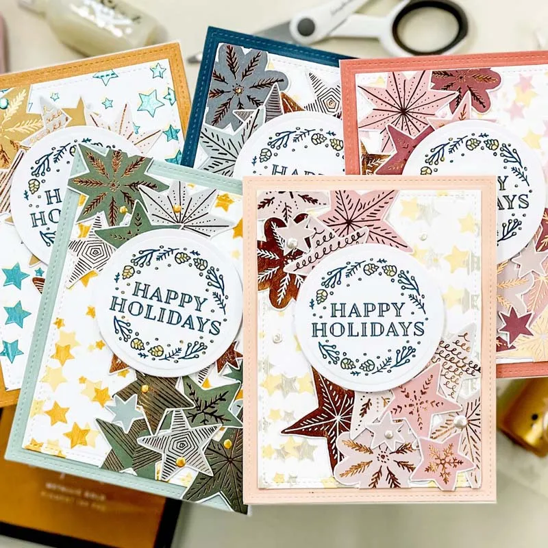 Slimline Рождественская листва деревья прозрачные марки милый карточный рецепт