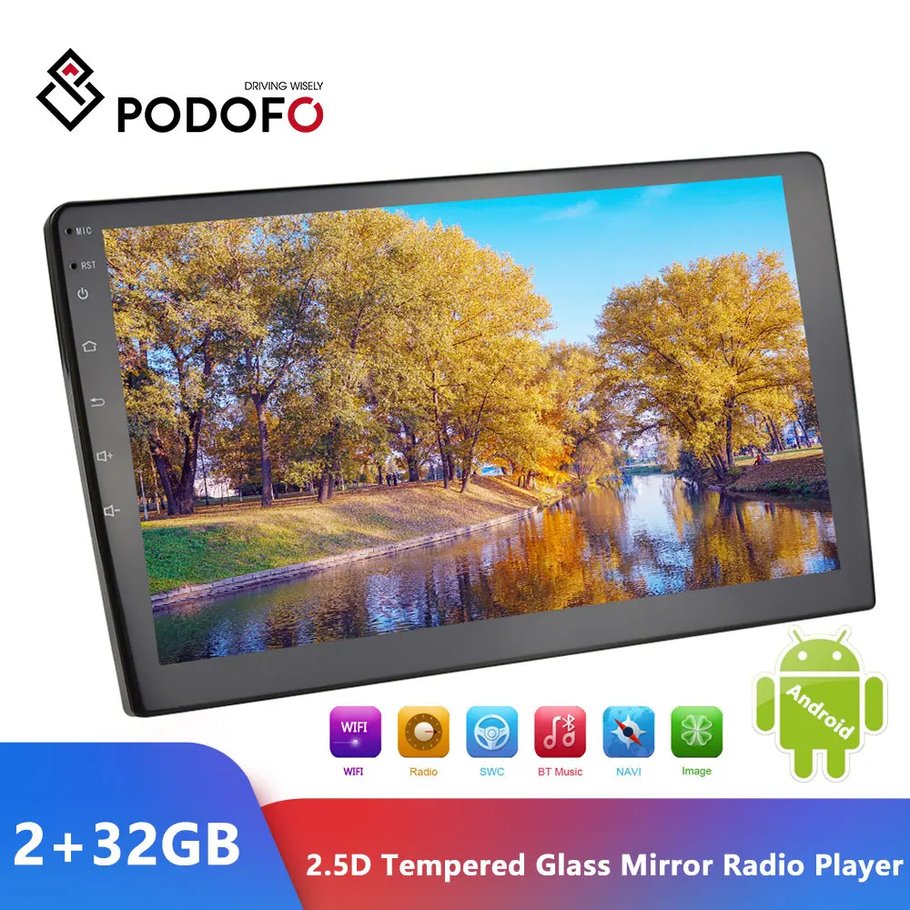 Автомагнитола Podofo 2 DIN GPS + 32 ГБ 10 1 дюйма 1080P 2.5D зеркало из закаленного стекла MP5