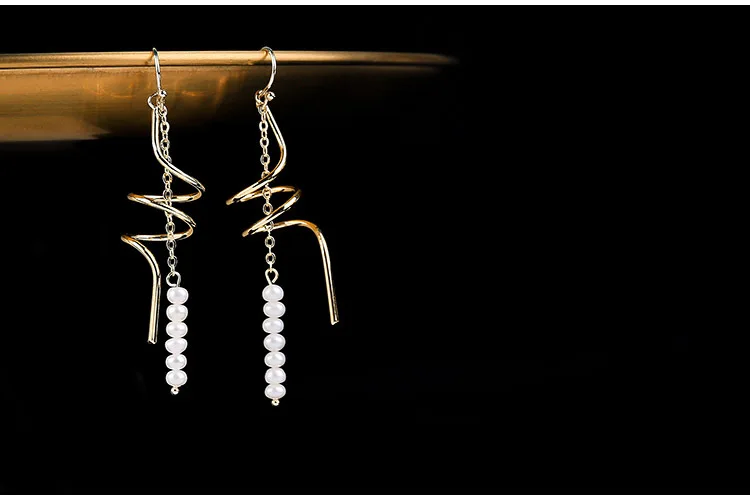 

Krasivaya Spiral Natural Pearl Long Fashion Earrings For Women