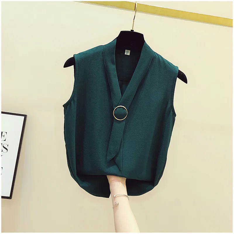 

Women V Neck Sleeveless Shirt 2022 Summer Chiffon Blouse Shirts Tops Office Ladies Blouuse Blusas