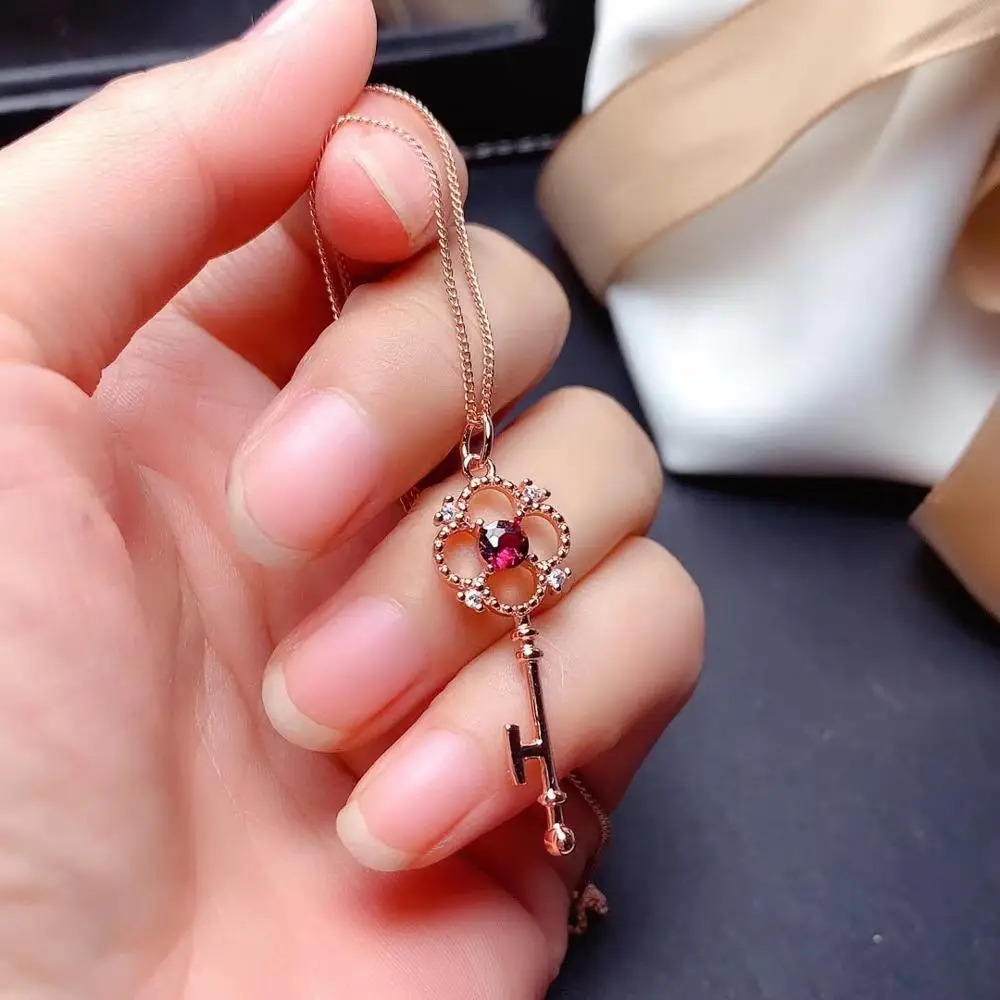 Грация Прекрасный Клевер ключ S925 серебро натуральный красный гранат драгоценный