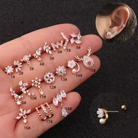chissen 1pc new arrival stainless steel stud earrings barbell copper cz women daith helix rook tragus piercing jewelry