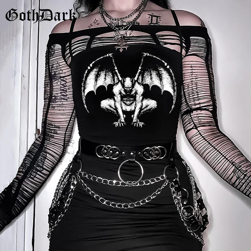 

Goth Dark Women Gothic Aesthetic Bodycon Crop Tops Punk Grunge Black Alt Clothes Emo Summer Graphic Print Streetwear Strapless