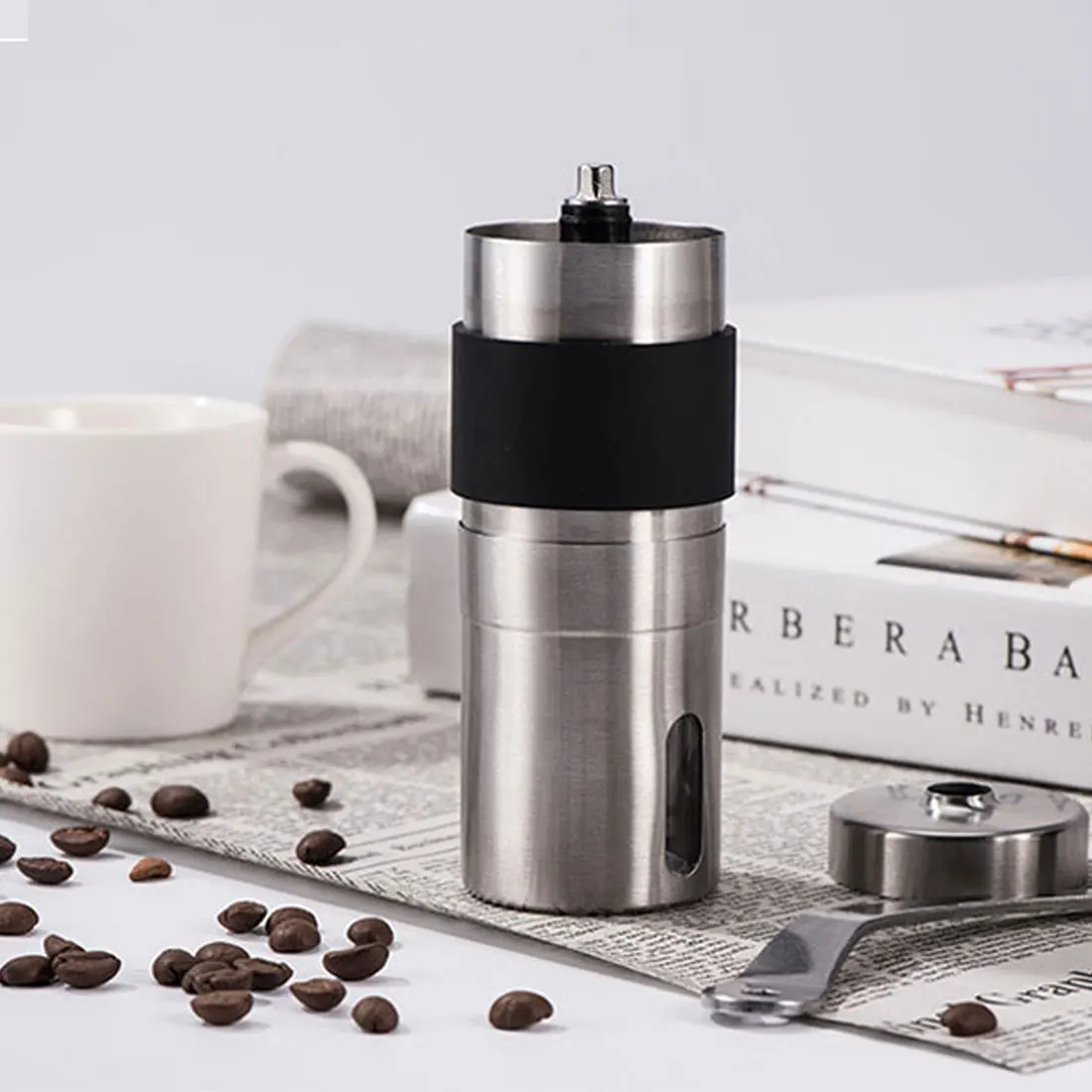 

Silver Coffee Grinder Mini Stainless Steel Hand Manual Handmade Coffee Bean Burr Grinders Mill Kitchen Tool Grinders