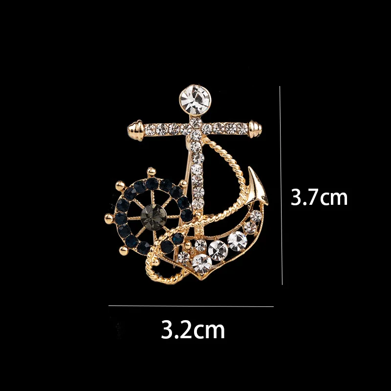 

Naval Rudder Anchor Brooches Pins Rhinestone Men's Suit Shirt Collar Lapel Pin Metal Brooch Women Men Badge Jewelry Accessories