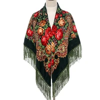 135135cm women russian style big square scarf shawl retro fringed cotton print scarves hijab wraps ethnic shawls bandana
