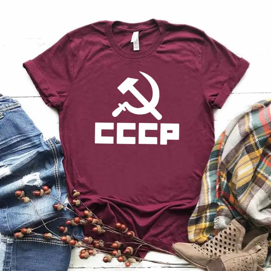 

Women T Shirt CCCP Russian Print Tshirt Women Short Sleeve O Neck Loose T-shirt Ladies Summer Causal Tee Shirt Clothes Tops