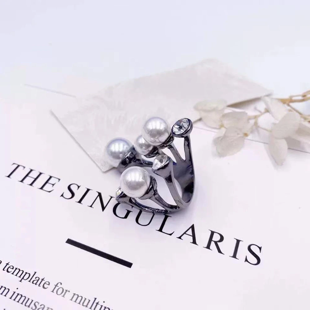 

Elegant Retro Oversize Multi Pearl Rings for Women Lady Shiny Crystal Rhinestone Irregular Charm Ring Korean Jewelry As Gift
