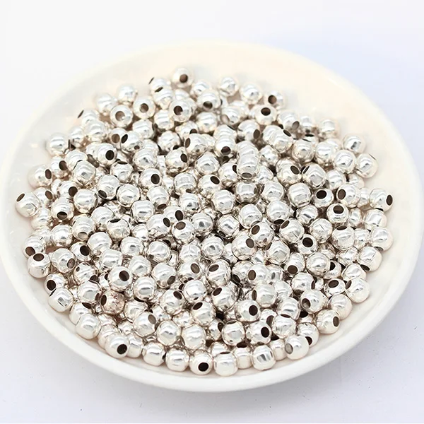 200 шт. 2/3/4/5/6/8 мм цвета: золотистый, Серебристый покрытием DIY Beadling ювелирных изделий для Цепочки и ожерелья браслета круглый шар бусины металлические бусины - Цвет: silver