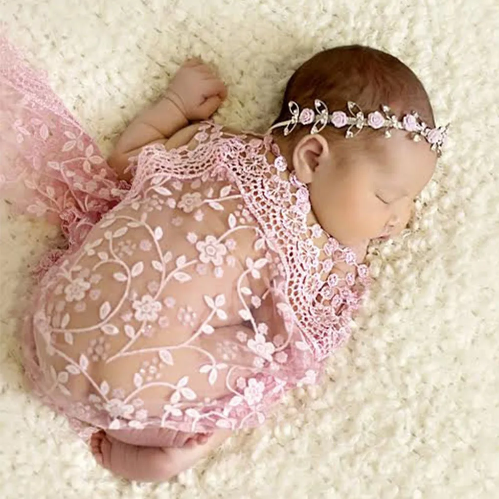 Envolturas de encaje para fotos de reci&eacute;n nacidos, accesorios de encaje bordado, manta, bufanda, accesorios para fotos de beb&eacute;s, mantas suaves para sesi&oacute;n de fotos de ni&ntilde;as-0