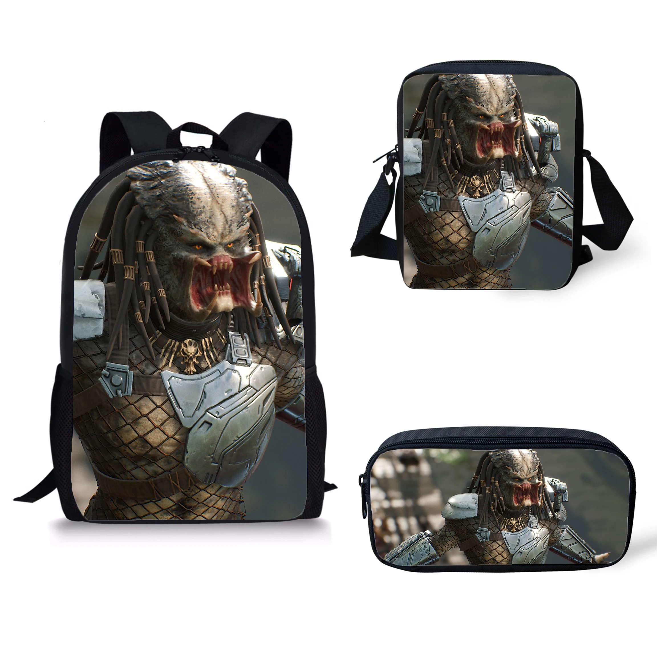 

Hot 3 Pcs/set Children School Bags 3D School Backpack for Teen Boys Kids Book Bags Customized Cartoon Predator Prints Cosplay