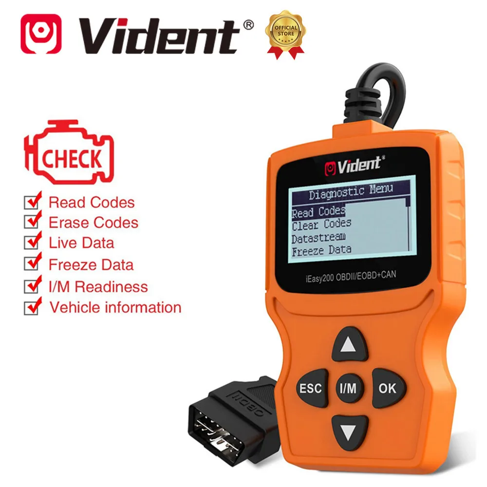VIDENT iEasy200 OBDII/EOBD + CAN считыватель кодов двигателя OBD2 сканер многоязычный бесплатное