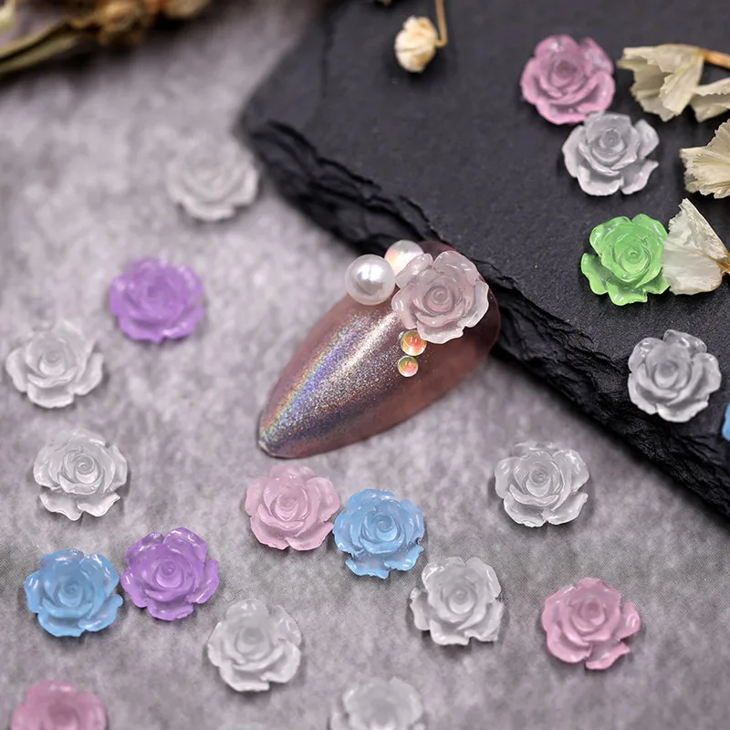 

50Pcs 10mm Luminous Camellia Flower Resin Nail Art Patches Appliques DIY Jewelry Earrings Decor Materials Manicure Accessories