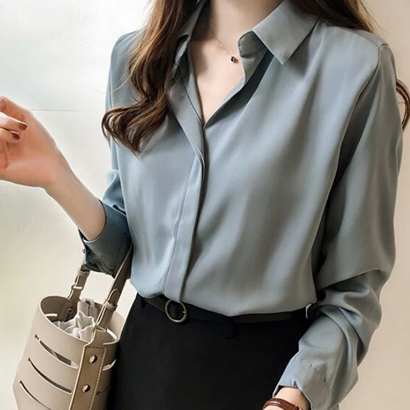 Summer Women 2020 Fashion Blouse Solid Plus Size Female Clothes Loose Shirt Long Sleeve Blouse Simple OL Feminine Autumn Polo