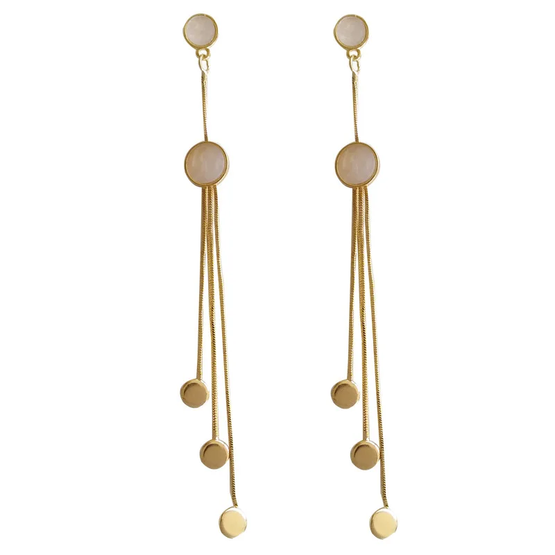 

CH-768 S925 silver chain tassel long face stud earrings accessories simple no pierced ear clips