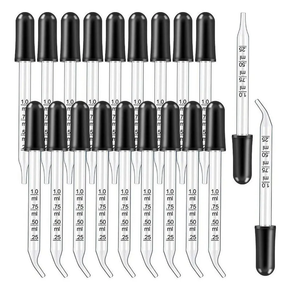 

20pcs 1ml Glass Scale Dropper Rubber Head Scale Pipette Dropper Essential Oil Bottle Straw Multi-purpose Droppers Safe Package