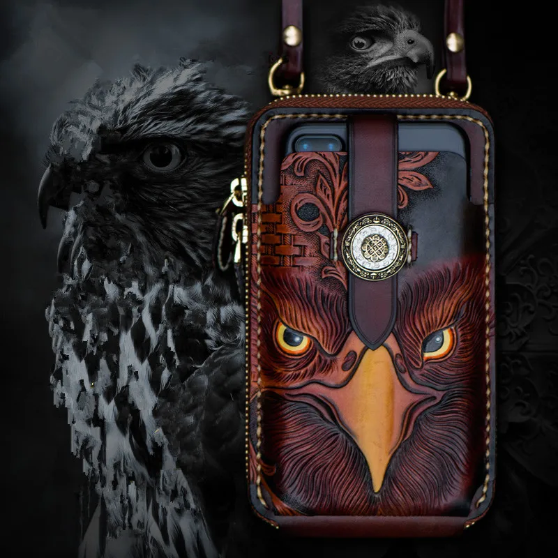 

Handmade Men Eagle Handbags Messenger Shoulder Mobile Phone Bag Waist Coin Purse Card Holder Fanny Pack Bolso Hombre