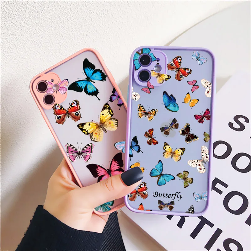 

Candy Butterfly Phone Case For iPhone 12 11 Pro Max XR X XS Max 6s 7 8 Plus SE 2 2020 Clear Case PC hard Soft Silicon Cover Capa