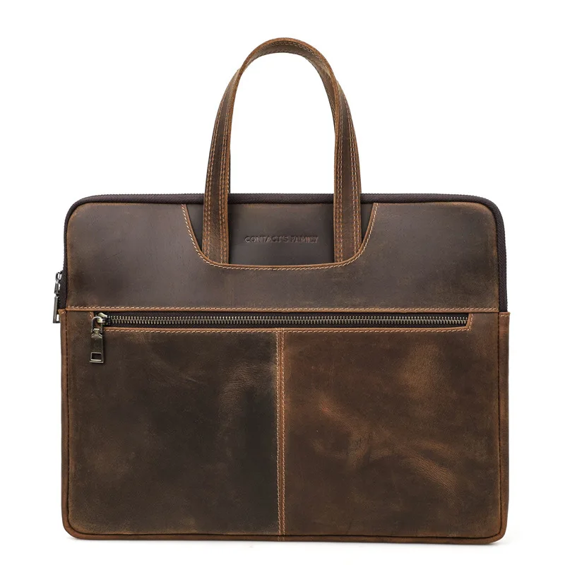 15'' Laptop Bag Men's Briefcase Office for Document Shoulder Bag Retro Crossbody Handbag High Quality Real Leather Man Messenger
