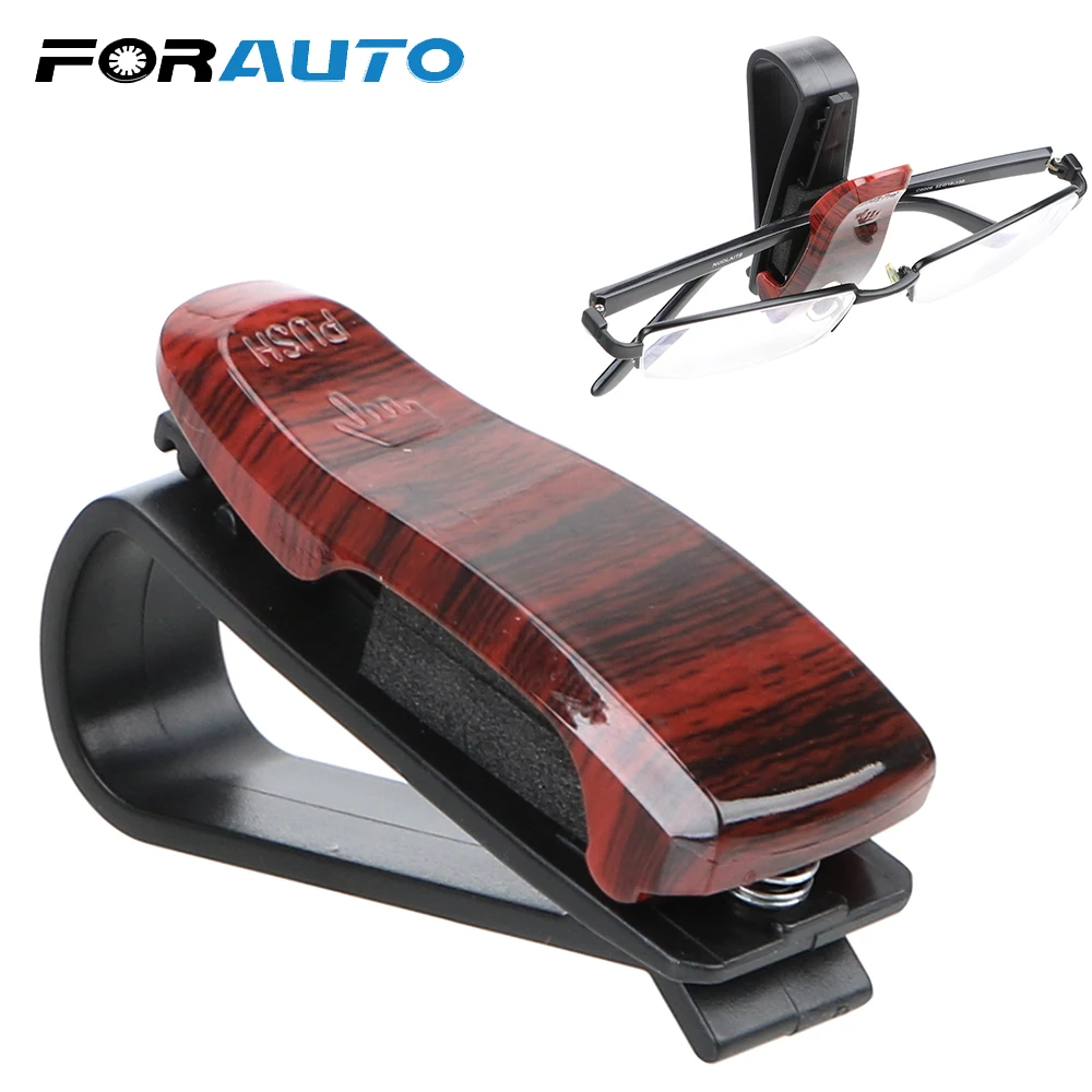 

FORAUTO Car Vehicle Sun Visor Sunglasses Clamp Wood Grain Glasses Case Auto Fastener Clip Eyeglasses Glasses Holder Car-styling
