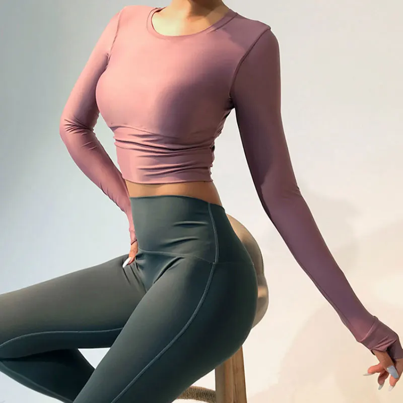 

Женские рубашки для йоги UNIOOO, пикантные кроп-топы с длинным рукавом, топы с открытой спиной для тренировок в тренажерном зале, спортивные фу...