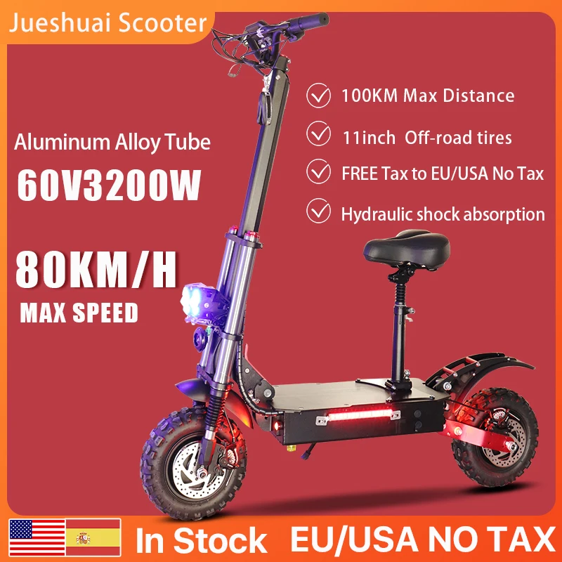

Electric Scooter 60V 3200W Dual Motor Powerful 26A Battery 11-inch Off-Road Tire Folding for Adult Two Wheel Scooter Electric