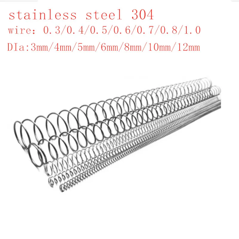 

2-5pc 0.3mm 0.4mm 0.5mm 0.6mm 0.8mm 1.0mm 304 Stainless Steel Long Spring Y-type Compression Spring OD 3-12mm Length 300mm