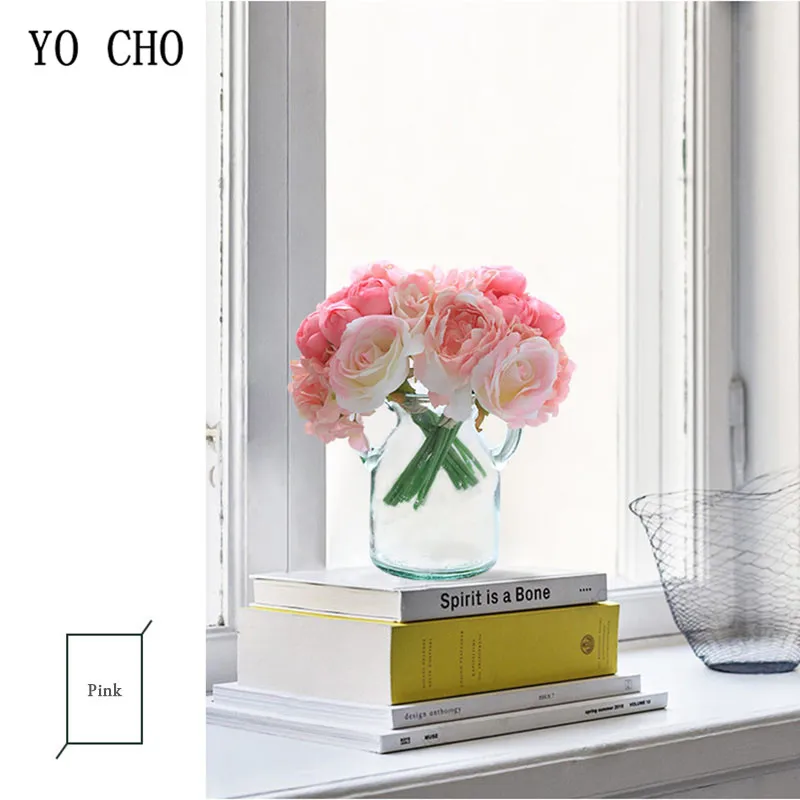 

YO CHO Faux White Roses Artificial Flowers Silk Flora for Wedding Decoration Winter Fake Hydrangea Flores for Home Decor Autumn