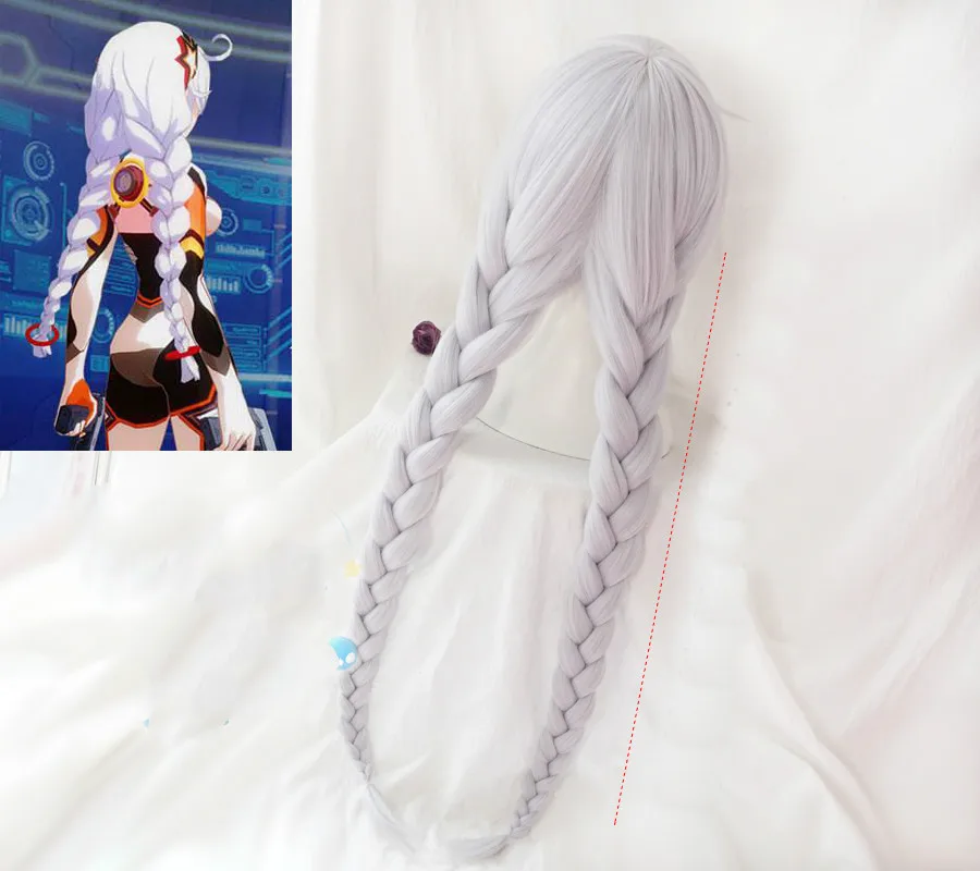 Парик для косплея Honkai Impact 3 киана каслана плетеные хвосты Серебристые Длинные