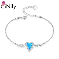 cinily heart shape blue white opal 925 sterling silver bracelets for women party fine jewelry adjust cuff bracelet os700 701