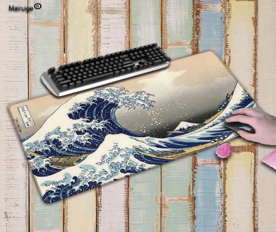 

XGZ Great Waves Japan Art Large Gaming Mouse Pad Gamer Locking Edge Keyboard Mat Desk pad for CS GO LOL Dota Game XXL