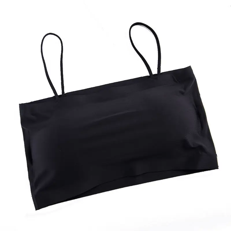 

Women Ice Feel Silk Spaghetti Bra Bandeau Tube Tops Seamless Crop Top Underwear