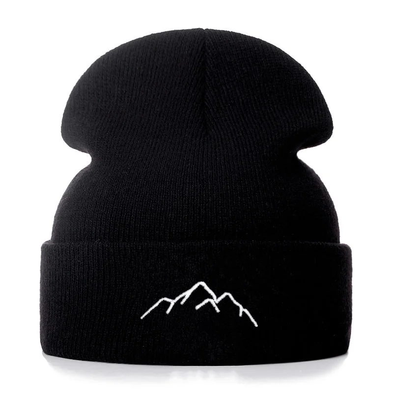 

Хлопковые повседневные облегающие шапки Mountain Range с вышивкой для мужчин и женщин, вязаная зимняя шапка, однотонные шапочки в стиле хип-хоп, ша...