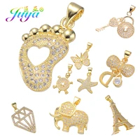 juya diy pendants supplies micro pave zircon small feet locket butterfly turtle elephant charms for women kids jewelry making