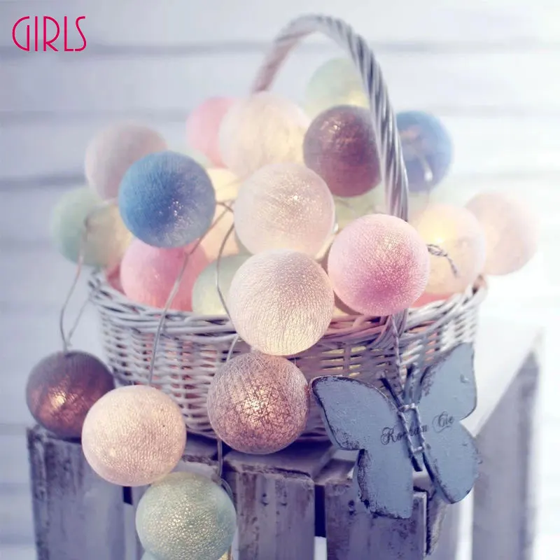 Christmas 2M 3M 6M LEDs Cotton Ball Garland Lights String Led Cotton Ball Holiday Wedding Party Baby Bed Fairy Lights Decoration