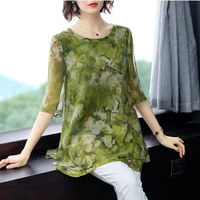 womens spring autumn style blouse shirt womens half sleeve o neck ruffles printed casual tops zz1225