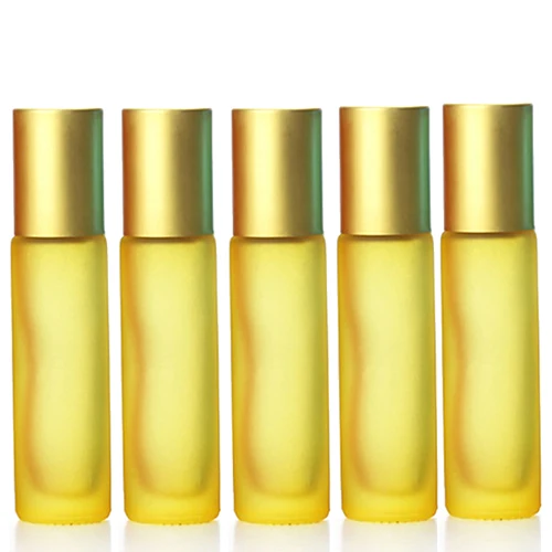 5pcs Yellow 1/5/10 шт 10 мл Портативный матовый Стекло ролик эфирное масло в виде флаконов парфюма тумана контейнер для путешествий многоразового использования, роликовый флакон - Цвет: 5pcs Yellow