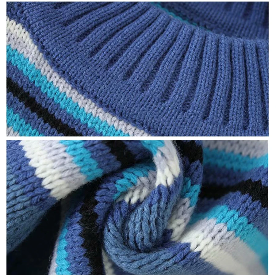 2020 spring new sweater women's top classic blue Vintage stripe wide sleeve embroidery round neck | Женская одежда