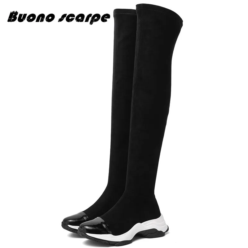 Buonoscarpe/осенне-зимние спортивные женские Стрейчевые сапоги теплые облегающие до