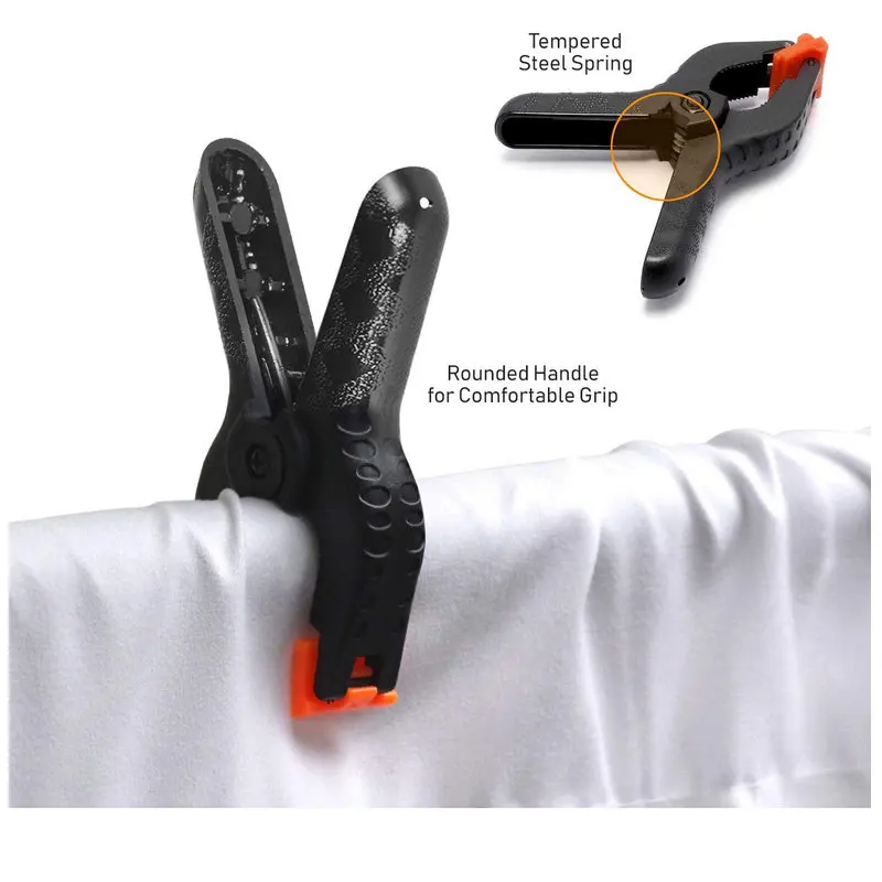 

2 PCS Black Nylon Muslin/Paper Photo Backdrop Background Clamps, 6 inch with Camera Adapter Clamps