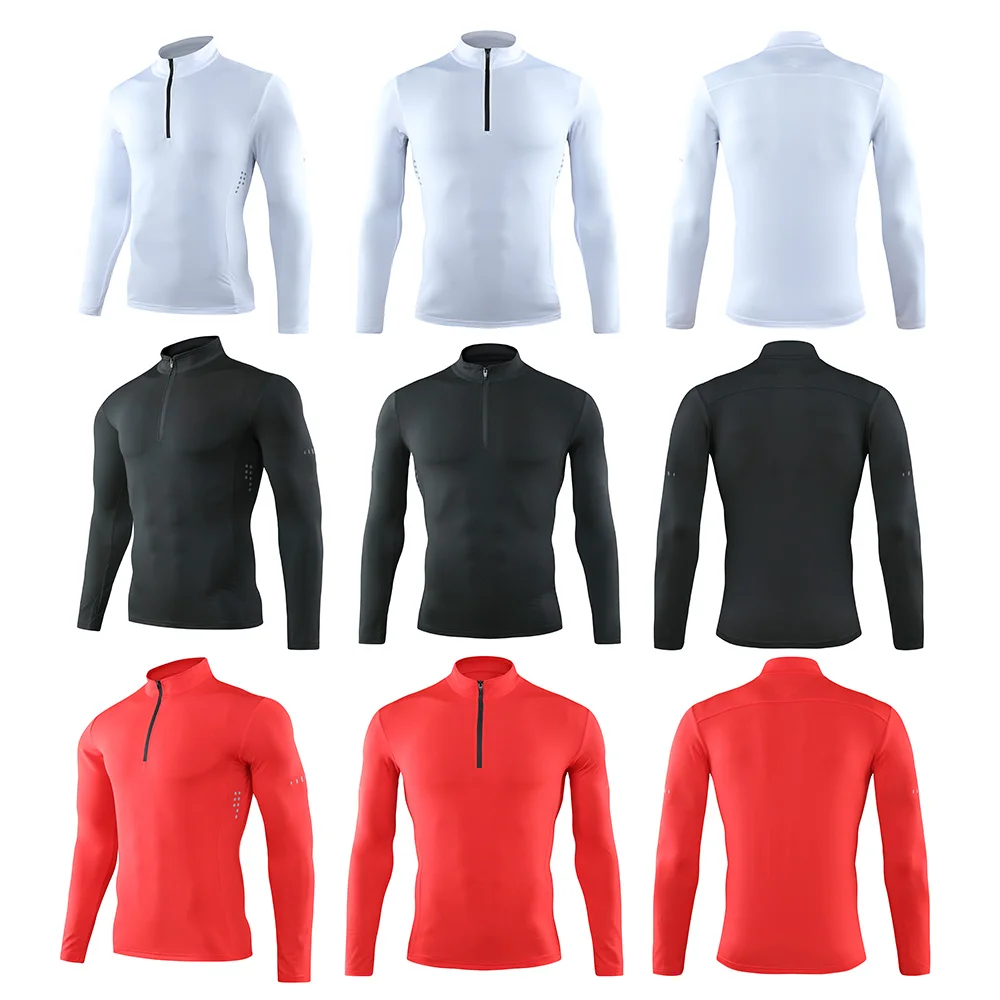 Men's Compression Running T Shirt Polyester Fitness Tight Long Sleeve Sport T Shirt Training Jogging Shirts Gym Zipper Tracksuit