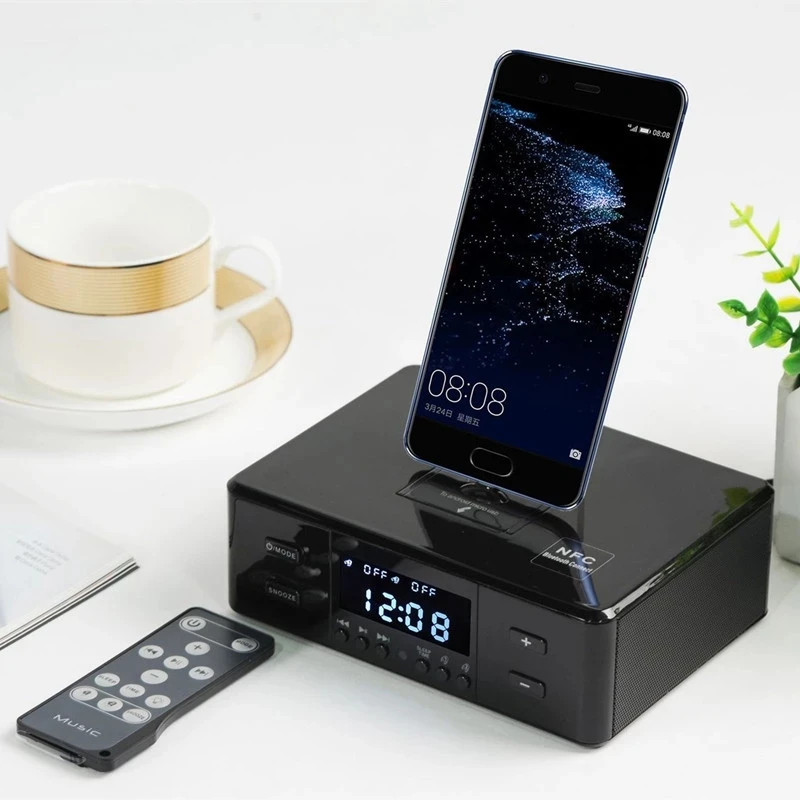 

Bluetooth-Колонка 3 в 1 с будильником, Настольная колонка, встроенная зарядка, радиопульт дистанционного управления, Apple, Android, USB Type-C